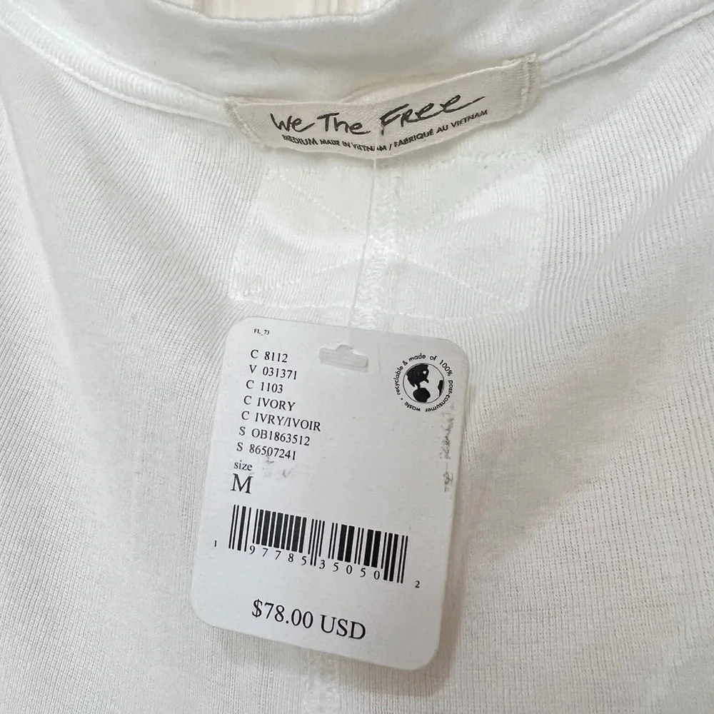 Free people  Clover Babydoll Long Sleeves White Top Sweater M Read Description‎